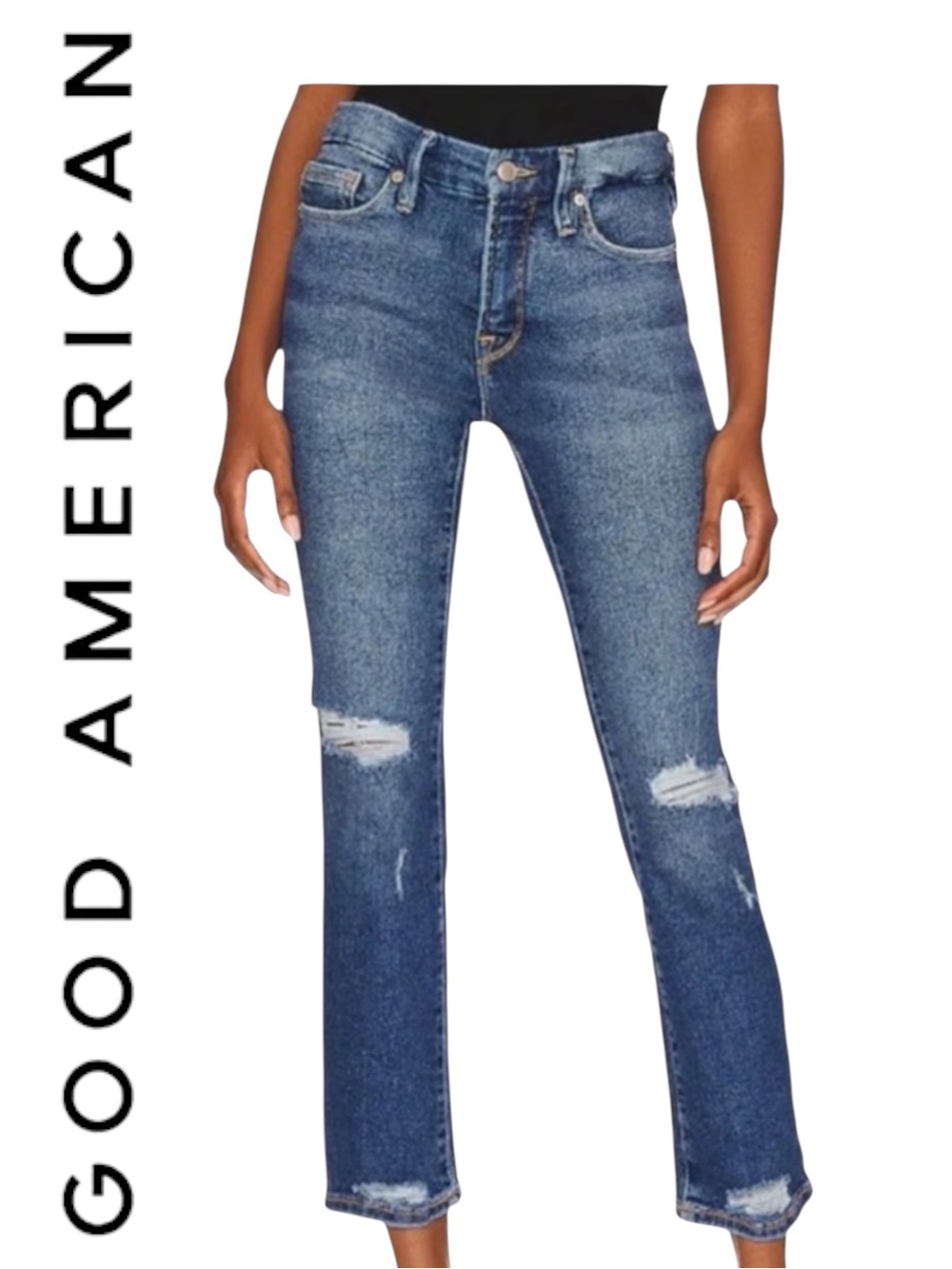 Good American Good Legs Distressed Straight Jeans 6/28
